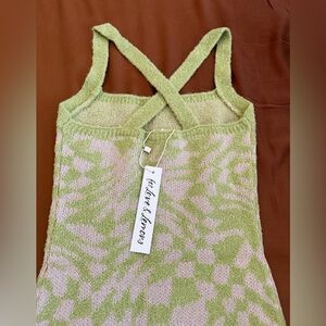 NWT For Love And Lemons Green and Cream (almost dusty pink) Knit Mini Dress XS